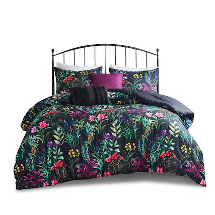 Front. Gracie Mills - Gracie Mills Mars 5 Piece Floral Softspun Comforter Set - Black.