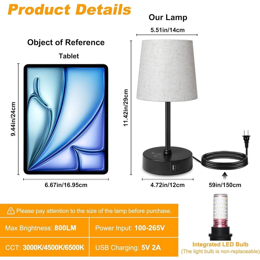 Front. RTMB - Set of 2 Table Lamps – RGB Dimmable Touch Lights with USB Ports.