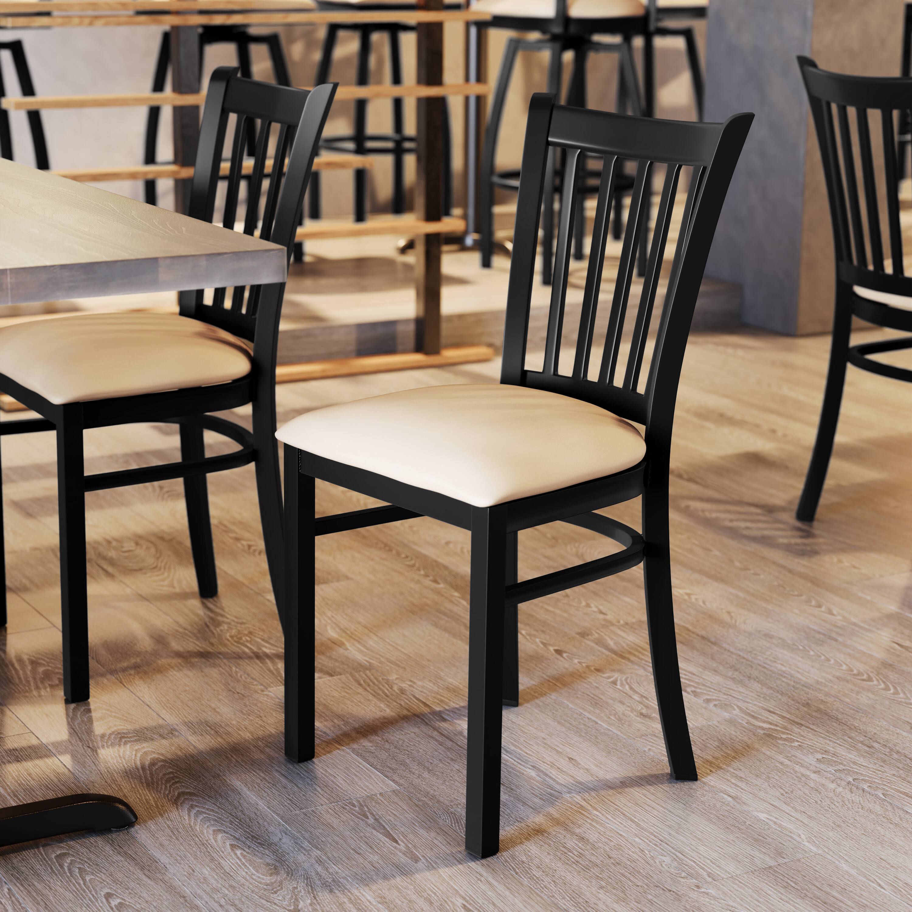 Alt View 4. Emma + Oliver - Ladder Back Metal Restaurant Dining Chair - Tan Vinyl Seat/Black Metal Frame.