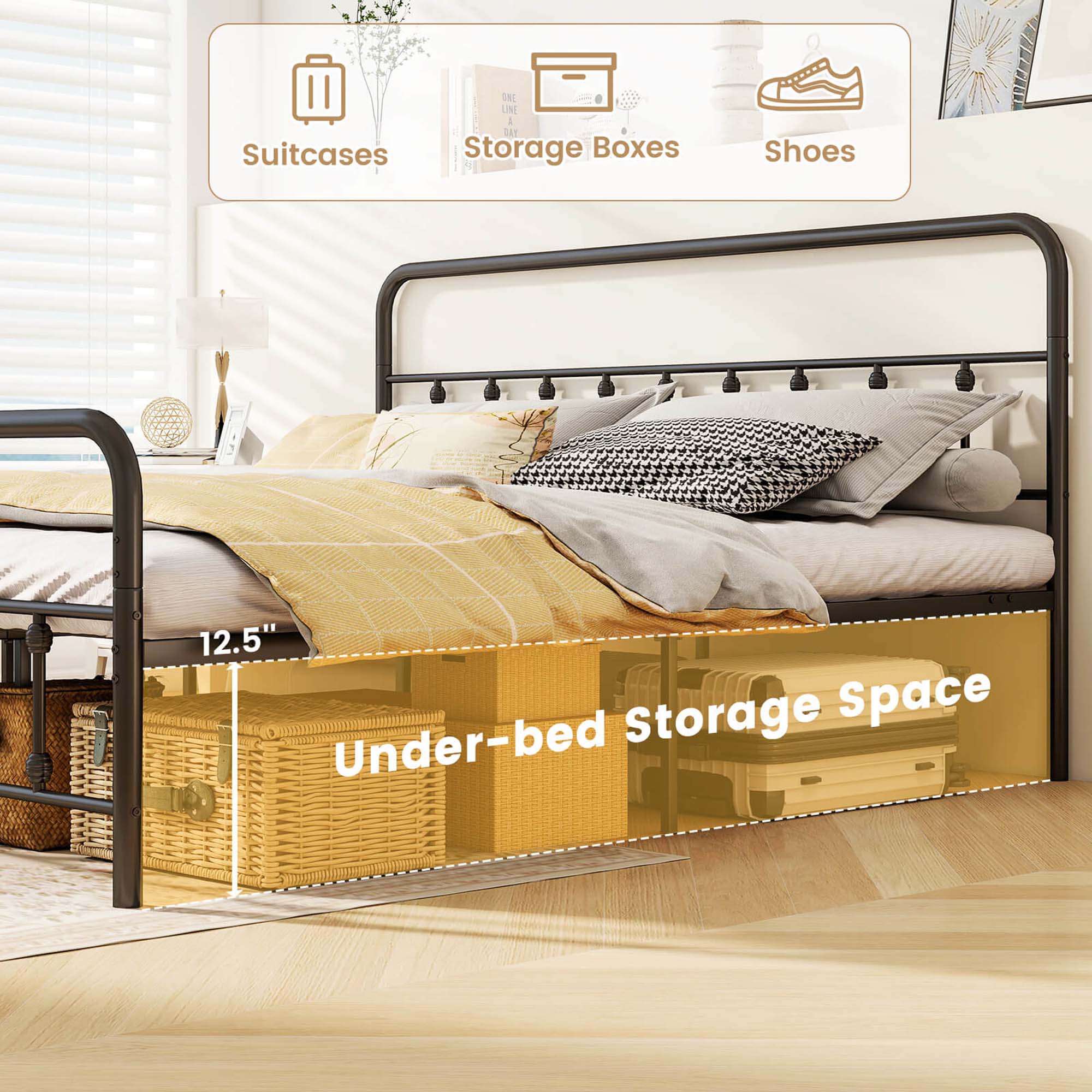 ONE UNDER-BED STORAGE SPACE 12.5" SUITCASES STORAGE BOXES SHOES