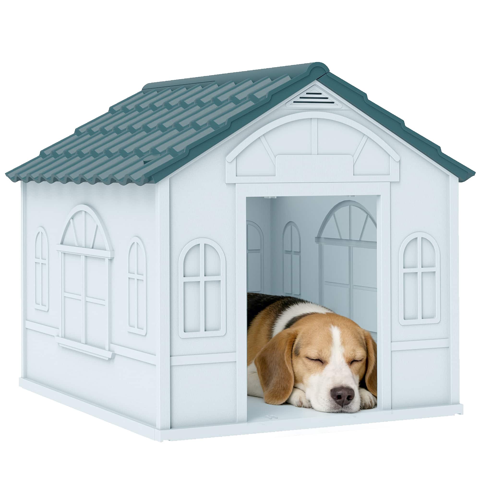 Pawhut - Dog House for Medium/Small Dogs, Water Resistant Puppy Shelter Indoor Outdoor with Door, Easy to Assemble - Blue