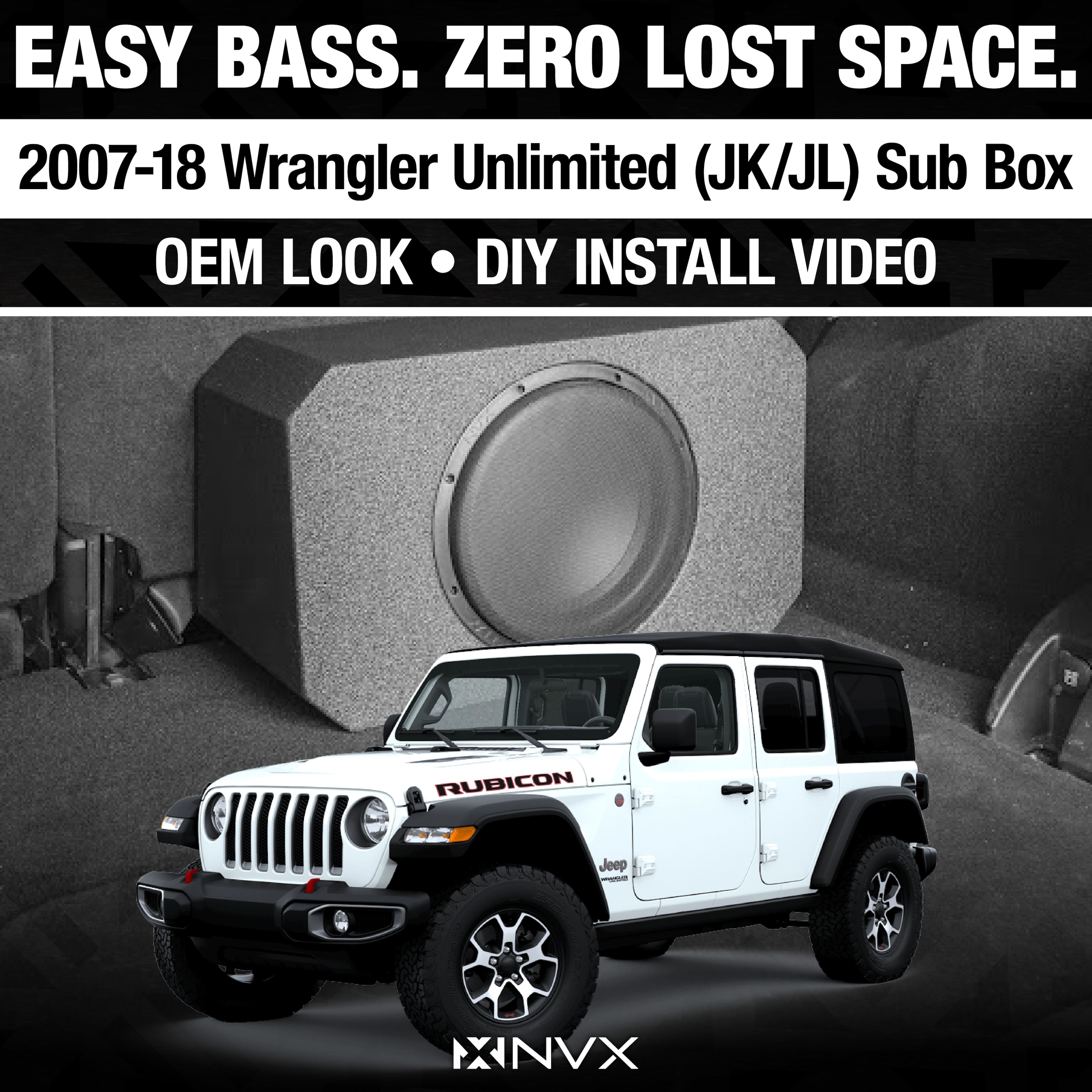 NVX - BOOST Box Custom Fit 500W RMS 10in Loaded Subwoofer Enclosure for 2007-2018 JEEP Wrangler Unlimited (JK/JL)
