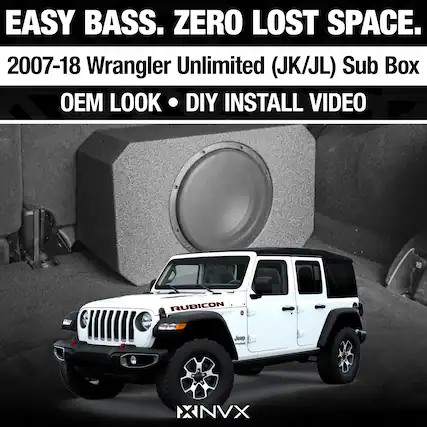 EASY BASS. ZERO LOST SPACE.
2007-18 Wrangler Unlimited (JK/JL) Sub Box
OEM LOOK • DIY INSTALL VIDEO
RUBICON
Jeep
NVX