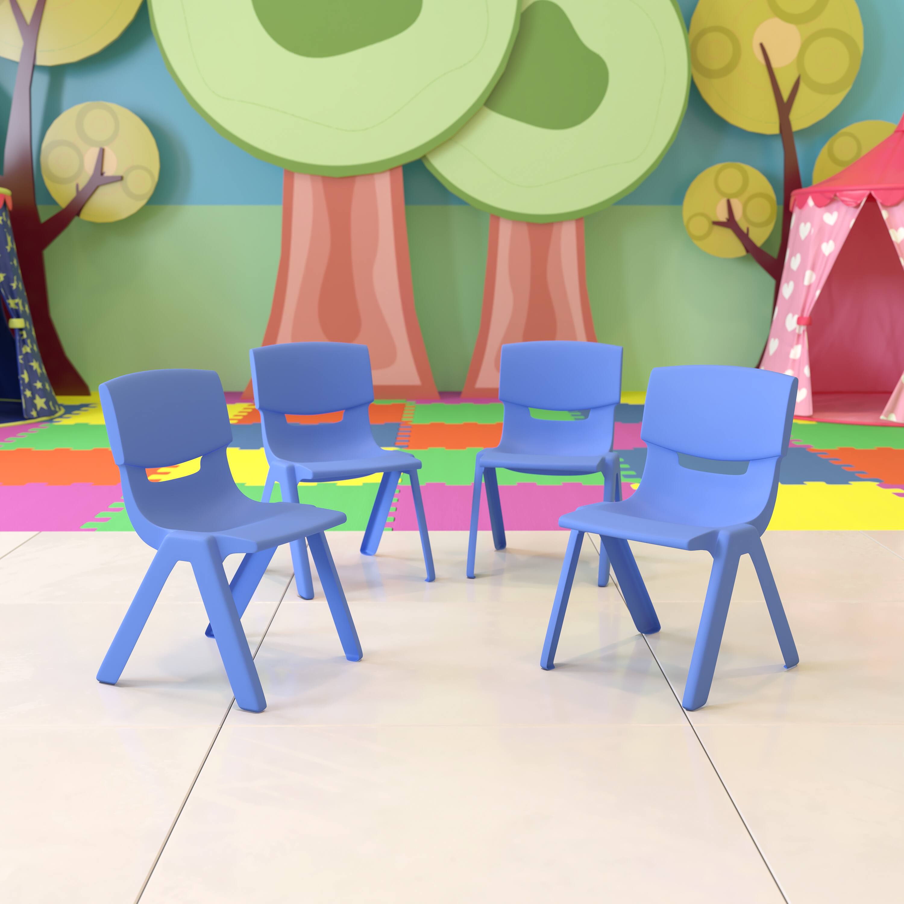 Alt View 2. Emma + Oliver - 4 Pack Plastic Stackable Pre-K/School Chairs with 10.5"H Seat - Blue.