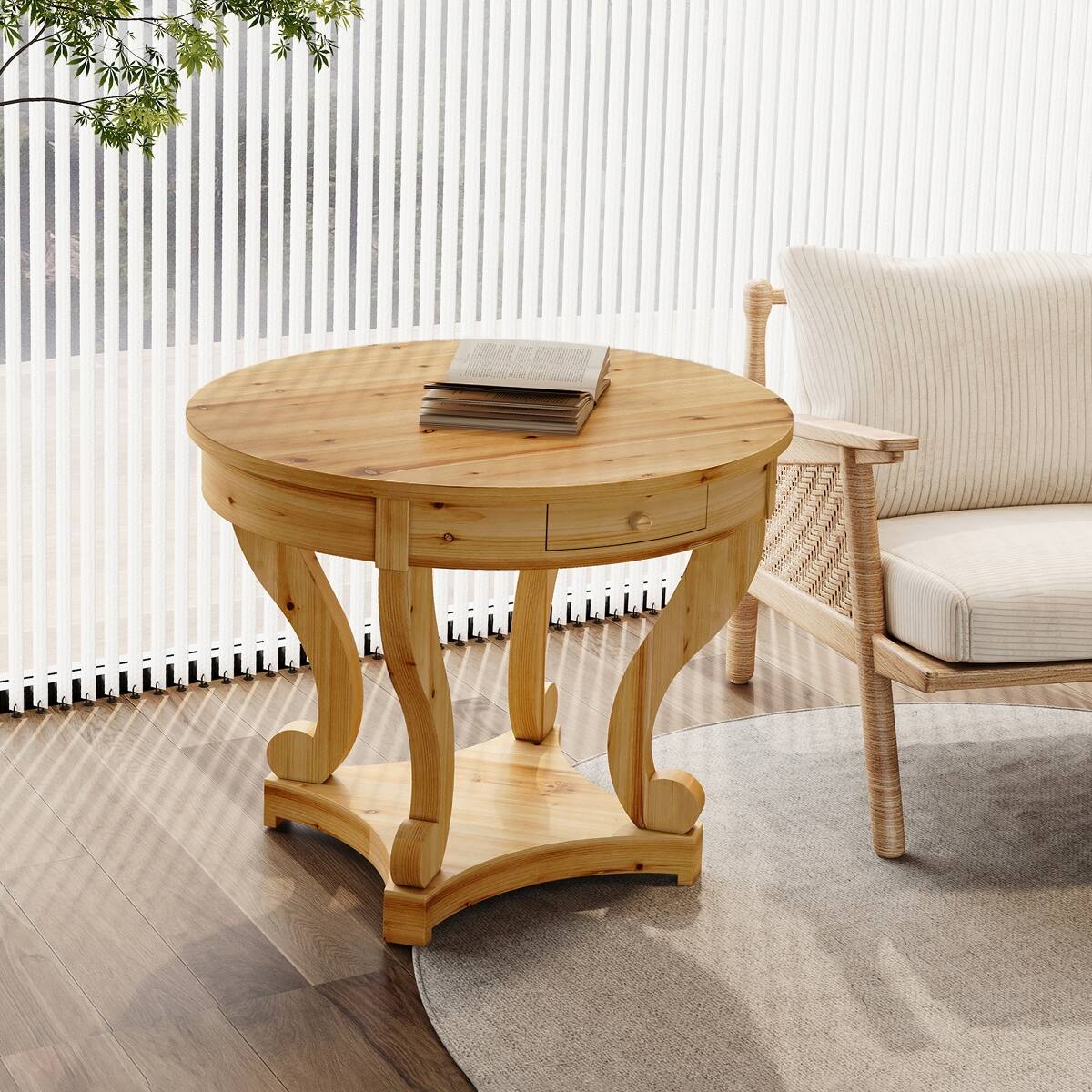 Loheer Farmhouse Round Dining Table, Small Table for Two Natural Wood ...