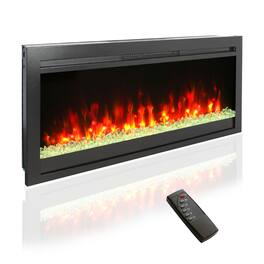 Loheer - 44 inch in wall recessed electric fireplace with remote control and multi color flame and ember bed - Antique Black