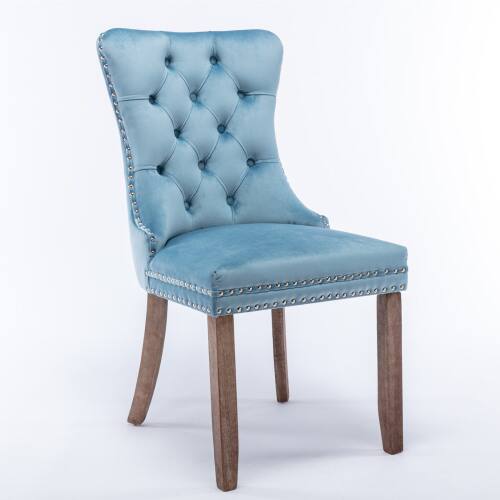 Alt View 1. LUCKY ONE - Assembled Tufted Velvet Dining Chair Set of 2 with Wood Legs Nailhead Trim High Back - Light Blue.
