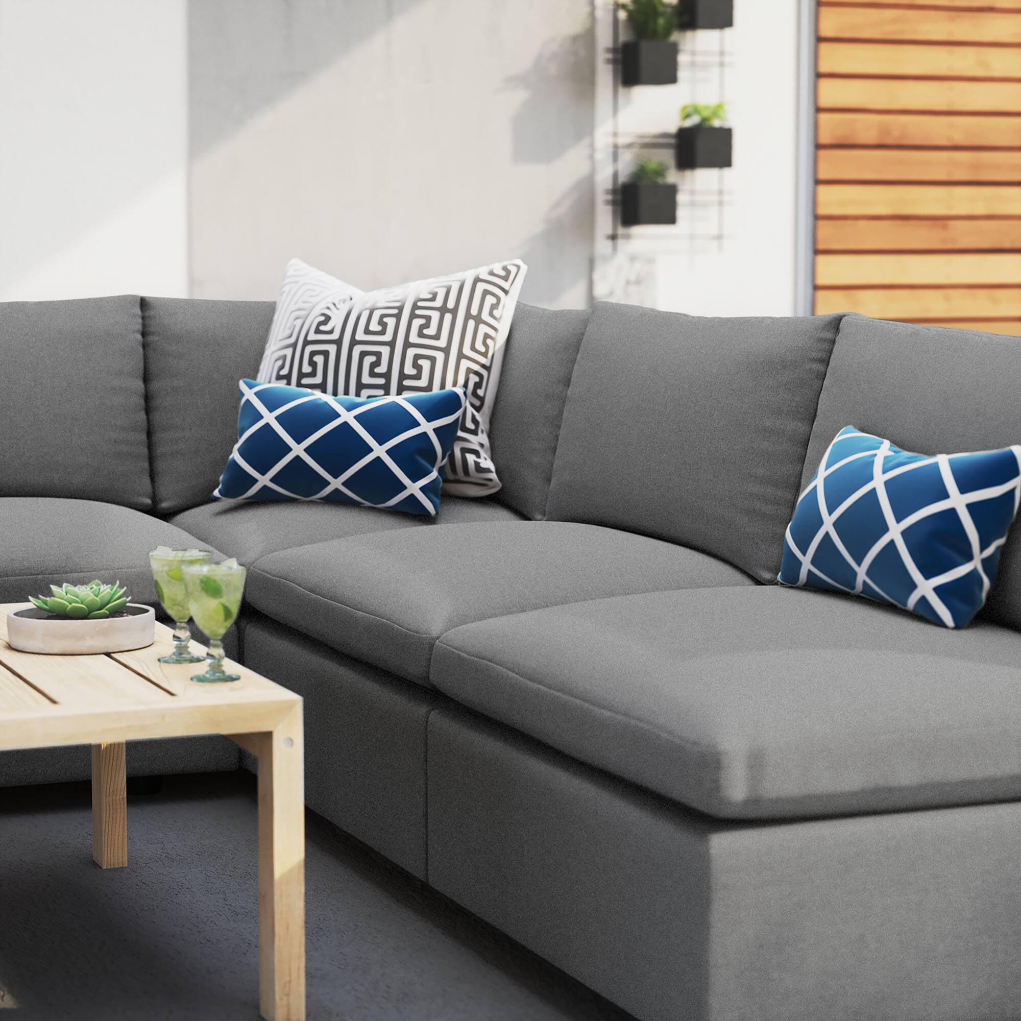 Back. Modway - Commix 5-Piece Sunbrella® Outdoor Patio Sectional Sofa by Modway - Gray.
