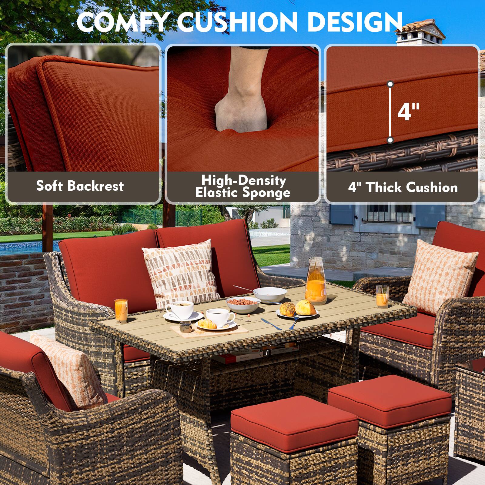COMFY CUSHION DESIGN

- Soft Backrest
- High-Density Elastic Sponge
- 4" Thick Cushion