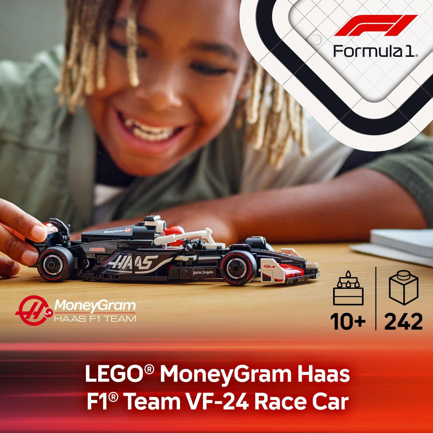 Formula 1. J Haas patm Jngels. A MoneyGram Haas F1 TEAM. 10+ 242 R LEGO MoneyGram Haas F1 Team VF-24 Race Car.