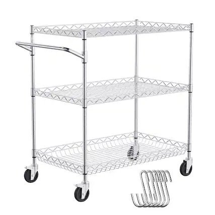 Front. VEVOR - Kitchen Utility Cart, 3 Tiers, Wire Rolling Cart with 661LBS Capacity, Steel Service Cart on Wheels - Sliver.