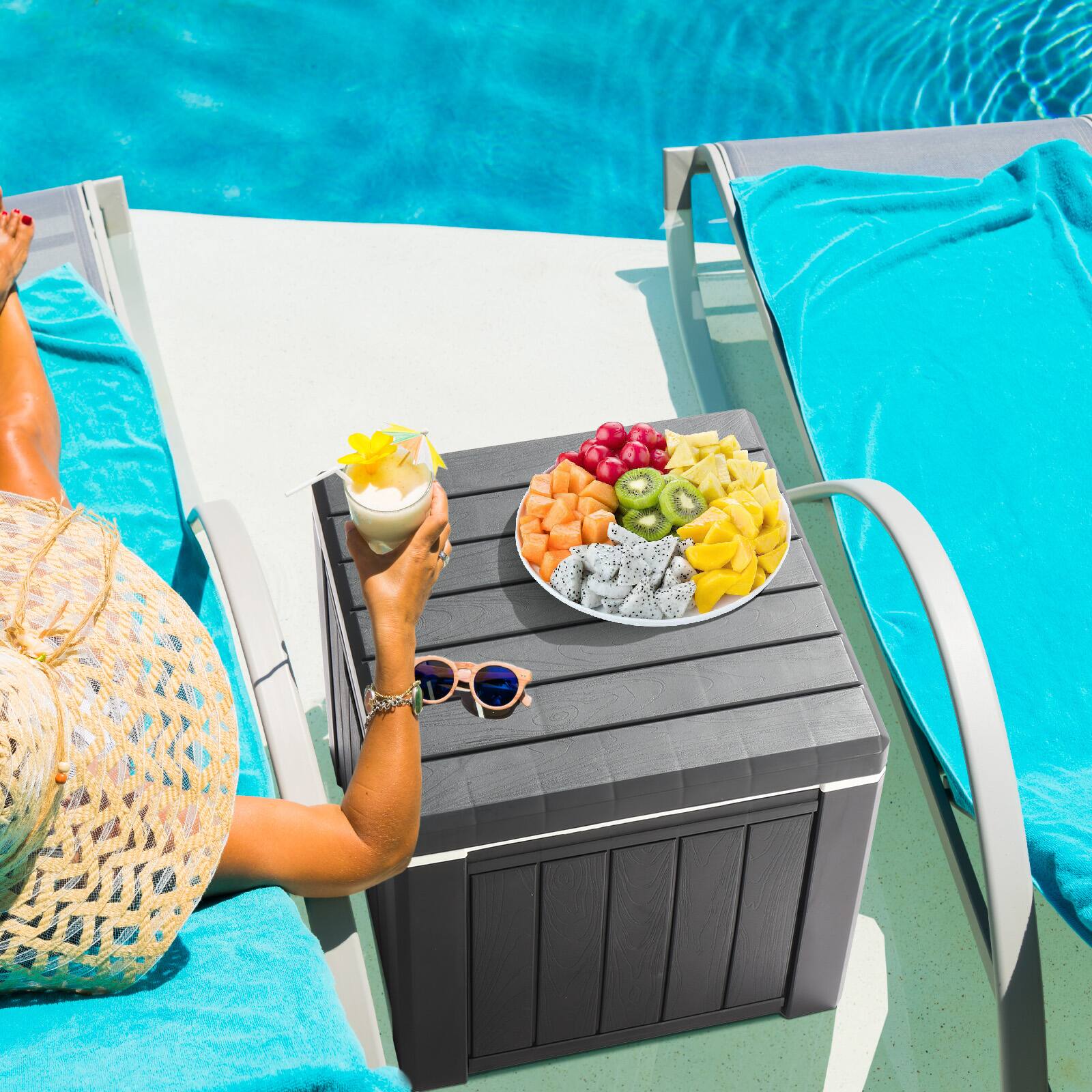 Alt View 5. Winado - Cooler Side Table with 10 Gallon Beer & Wine Cooler for Camping Outdoor - Black.