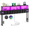 Aheaplus - Queen Upholstered Headboard with Charging Station, LED Light, and 2 Drawers, Storage Headboard for Bedroom - Black