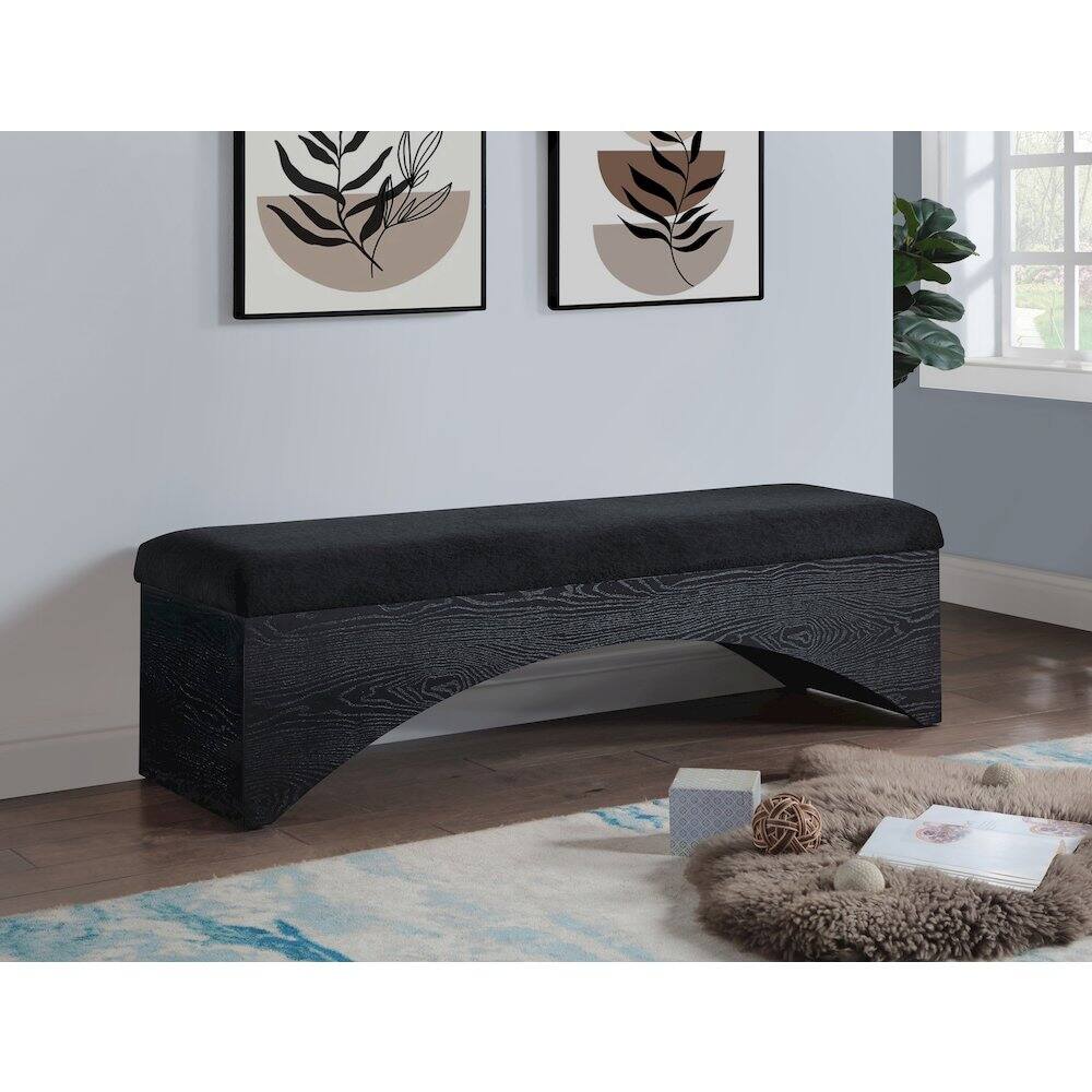 Alt View 1. Meridian Furniture - Lawson Black Velour Fur Fabric Bench - Black.