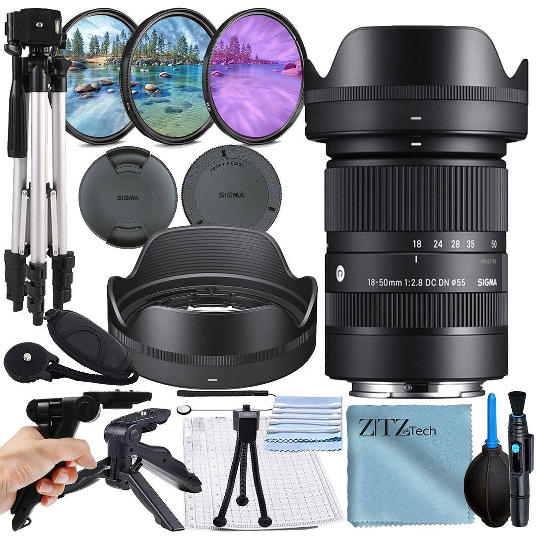 Sigma - 18-50mm f/2.8 DC DN Contemporary Lens Sony E Mount Bundle + Case + ZeeTech Accessory Bundle - Black