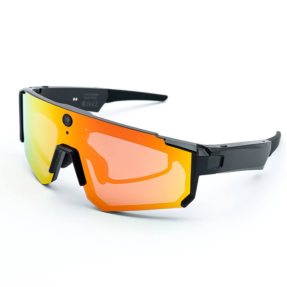 Alt View 9. Loheer - Loheer Smart Glasses with Camera, AI Image Stabilization, Real-Time Translation, Cycling Wear - Black/Orange - Black.