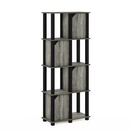 Furinno - Brahms 5-Tier Storage Shelf with 4 Doors, French Oak/Black - French Oak/Black