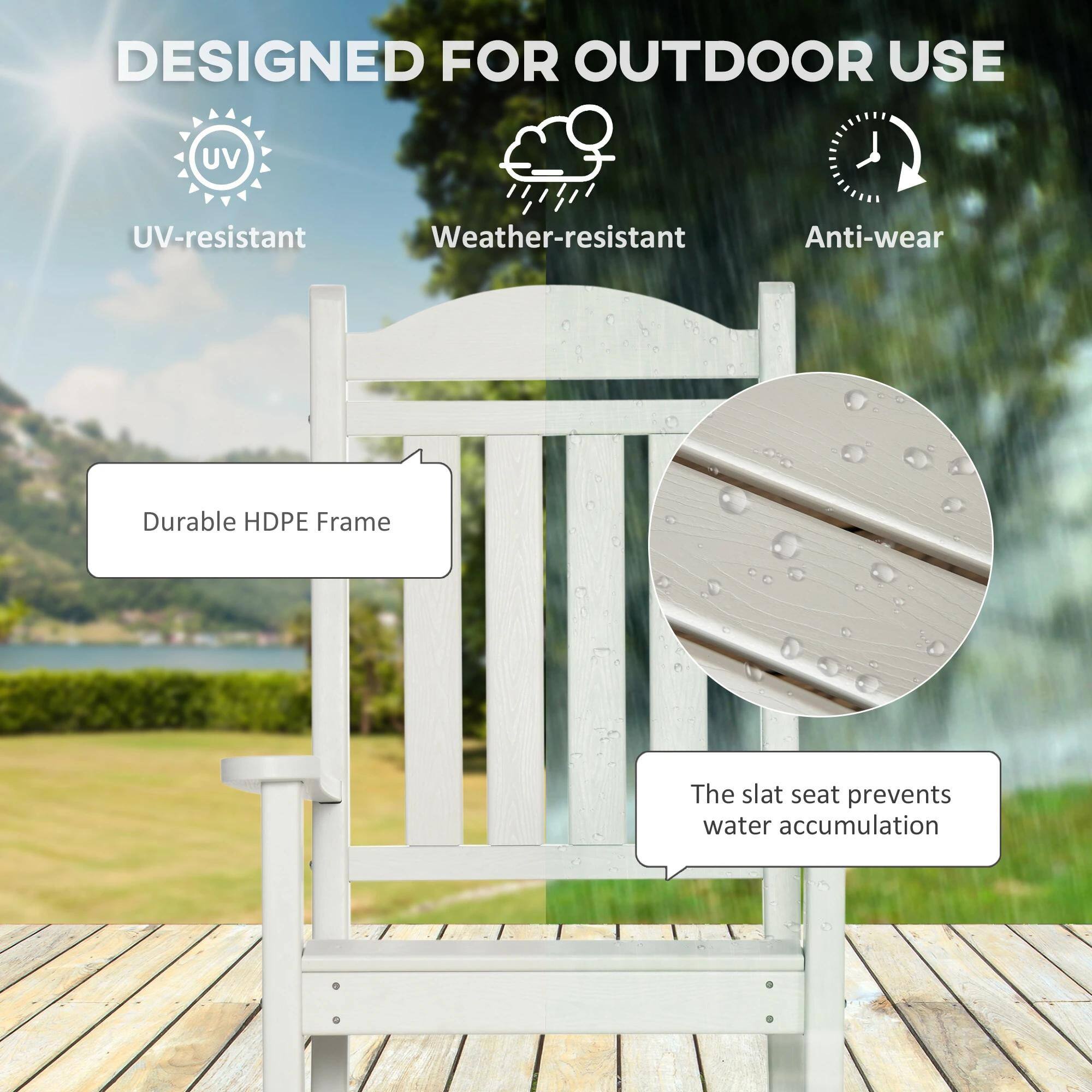 DESIGNED FOR OUTDOOR USE

- UV-resistant
- Weather-resistant
- Anti-wear

Durable HDPE Frame

The slat seat prevents water accumulation