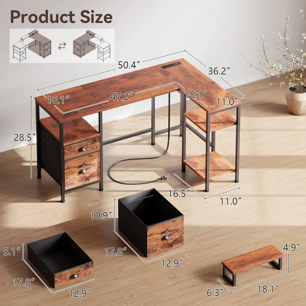 Product Size

- 50.4"
- 36.2"
- 18.1"
- 47.2"
- 18.1"
- 11.0"
- 28.5"
- 10.9"
- 16.5"
- 11.0"
- 5.1"
- 17.8"
- 12.9"
- 4.9"
- 17.8"
- 12.9"
- 6.3"
- 18.1"