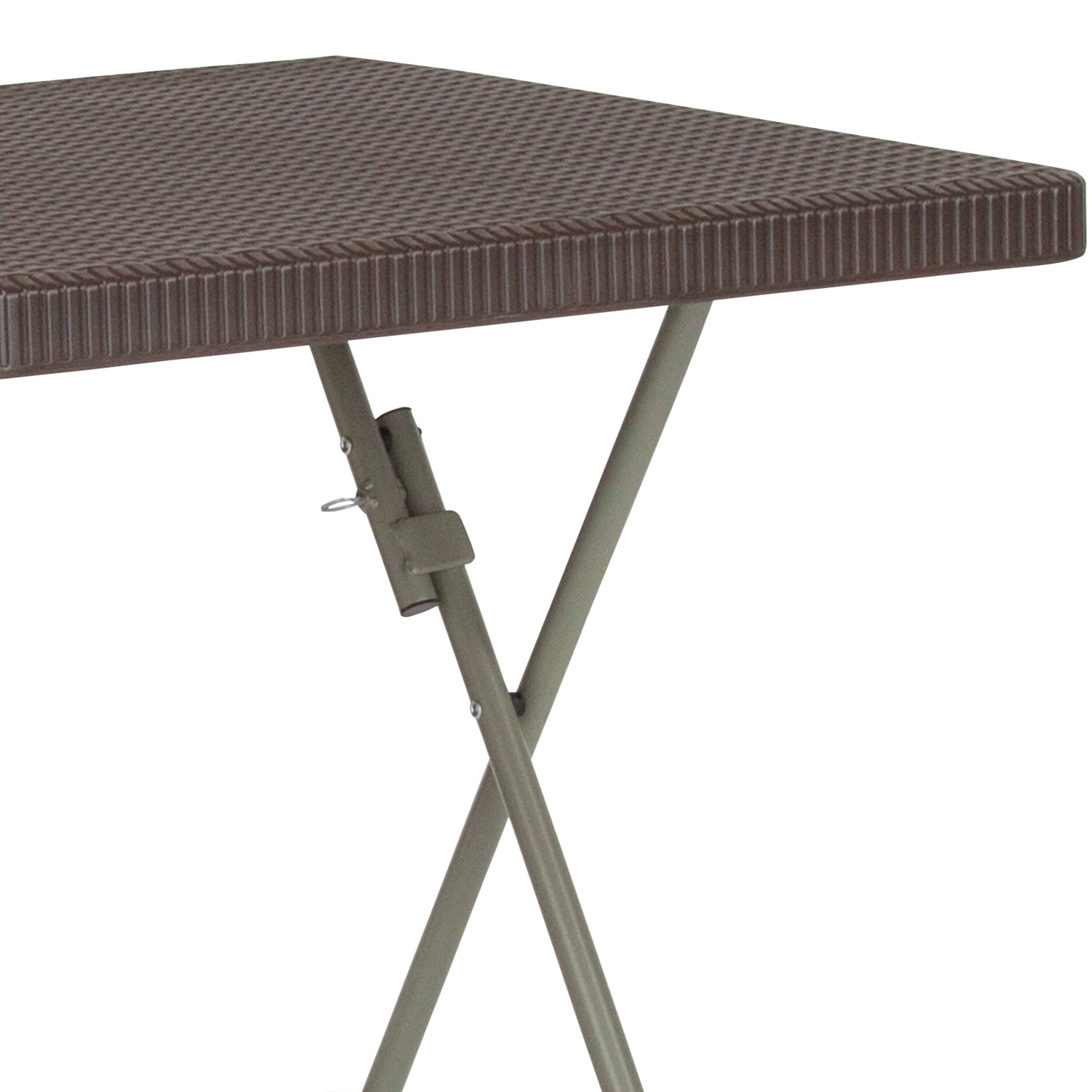Alt View 7. Emma + Oliver - 1.95-Foot Square Rattan Plastic Folding Table - Brown.