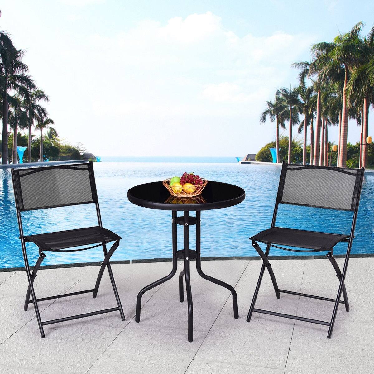 Alt View 2. Boyel Living - 3 Pieces Black Metal Folding Bistro Table Chairs Set for Indoor and Outdoor - Black.