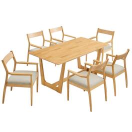 Modway - Solara 7-Piece Wood Dining Set with Fabric Upholstered Armchairs - Beige