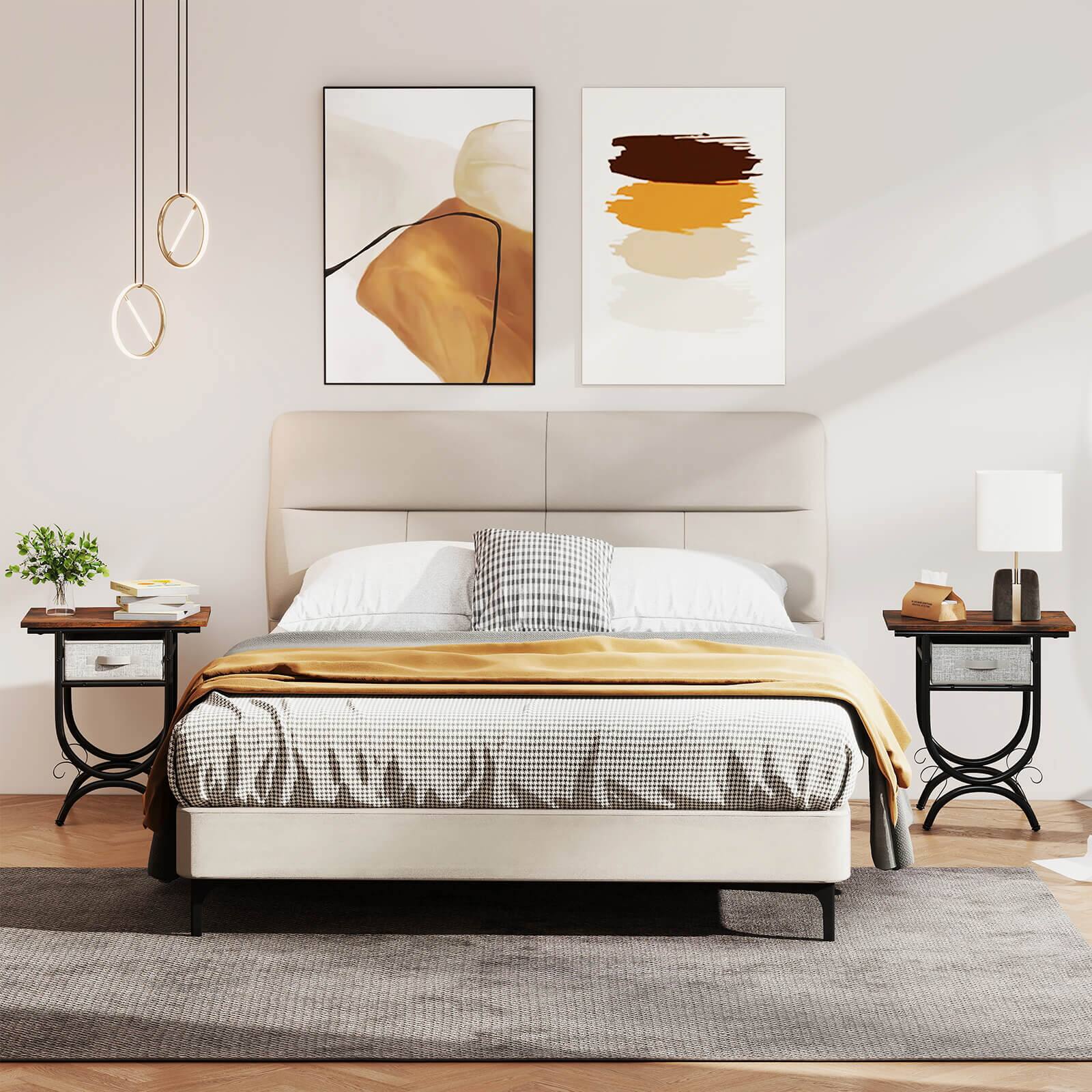 Alt View 3. Costway - Costway 2 PCS Side Table with Fabric Drawer Carved Metal Frame End Table Nightstand - Black,Gray.