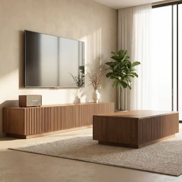 Alt View 9. luck idea - Modern Fluted TV Stand & Lift Top Coffee Table Set, 86.6" Entertainment Center with Storage & 51.1" Coffee Table with Hi - brown.