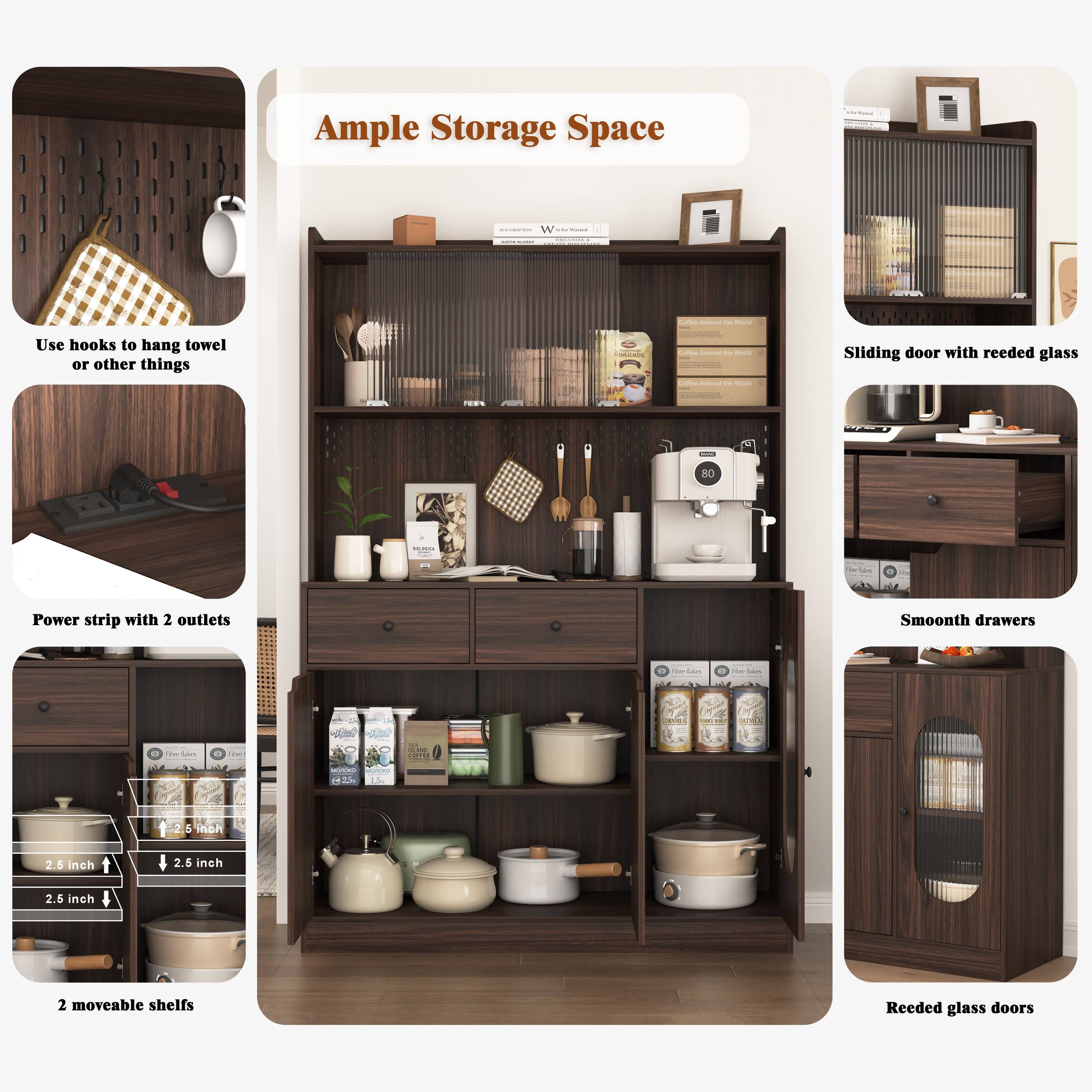 Ample Storage Space

- Use hooks to hang towel or other things
- Power strip with 2 outlets
- Sliding door with reeded glass
- Smooth drawers
- 2 moveable shelves
- Reeded glass doors

Dimensions:
- 2.6 inch
- 2.5 inch
- 2.6 inch
- 2.6 inch