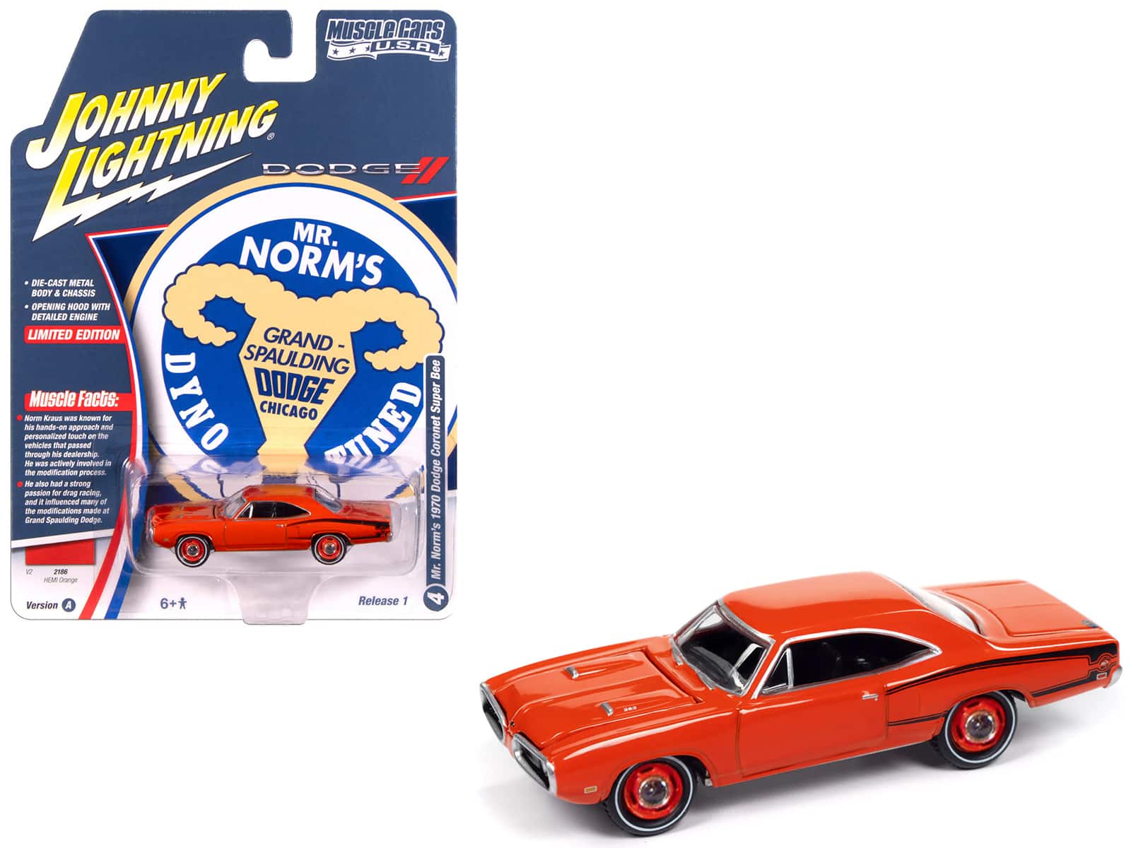 "1970 Dodge Coronet Super Bee ""Mr. Norm's"" Hemi Orange with Black Stripes 1/64 Diecast Model Car by Johnny Lightning" price history on PriceWatchPro
