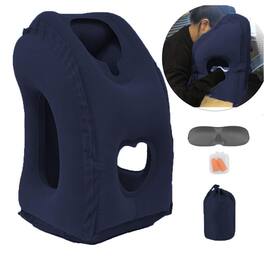 Fabibe - Inflatable Travel Air Pillow For Sleeping To Avoid Neck And Shoulder Comfortably Support Head Airplane Car Bus Office - Blue