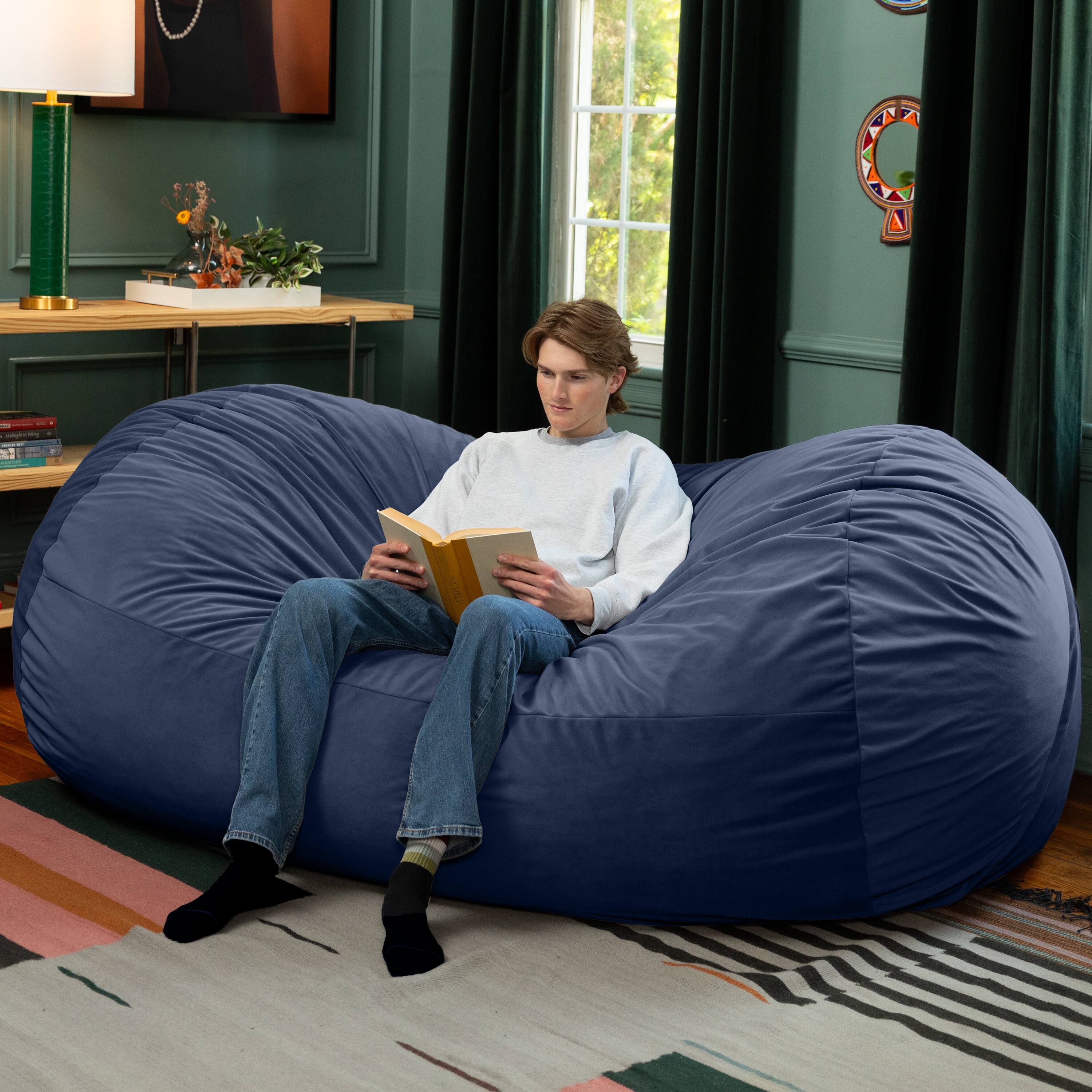 Alt View 2. Jaxx - Jaxx Grand Lounger 7 Foot Bean Bag Sofa -Lush Velvet Navy - Lush Velvet Navy.