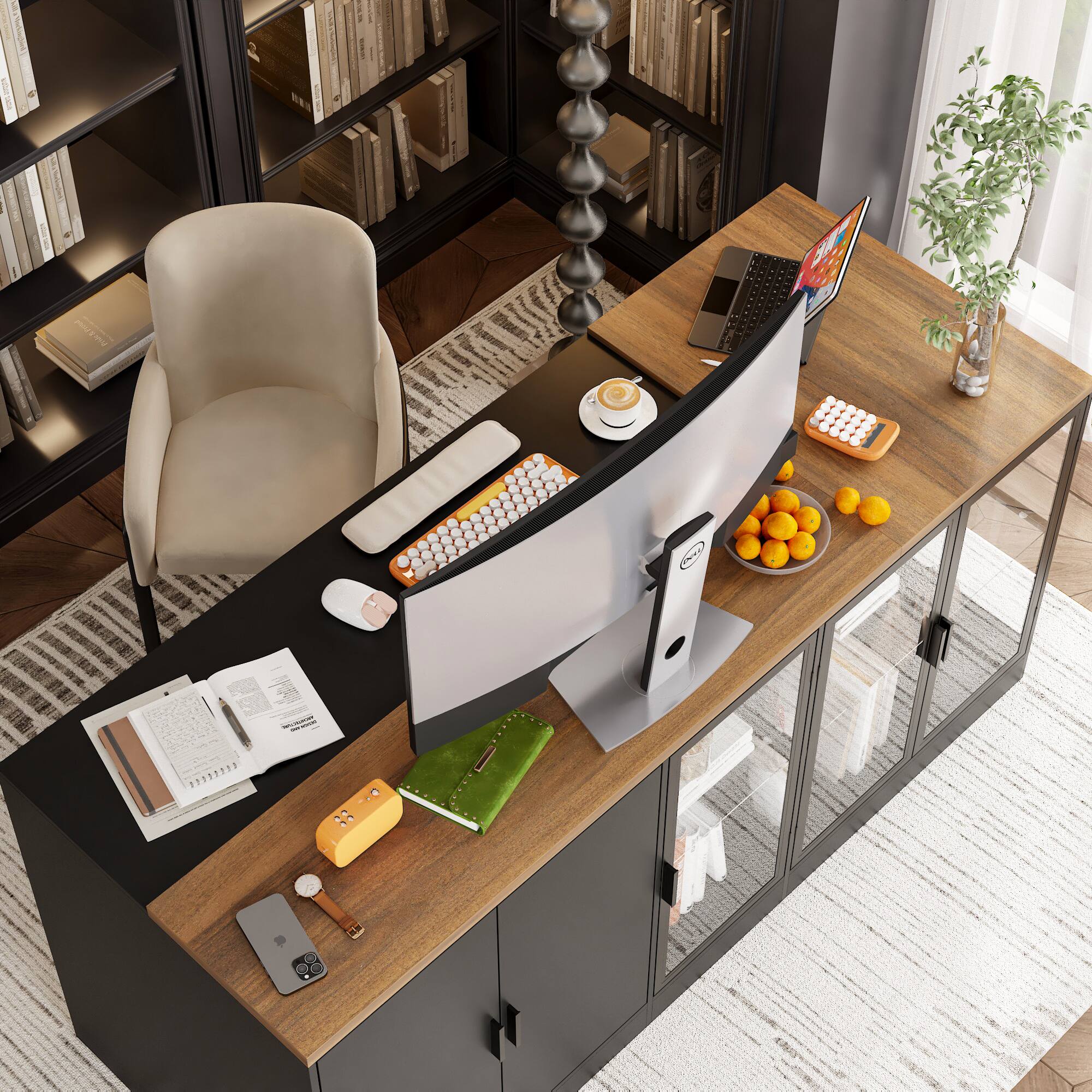 Alt View 4. Famapy - Famapy Modern Office Desk Set: Stylish Workspace Solutions - Black & Brown.