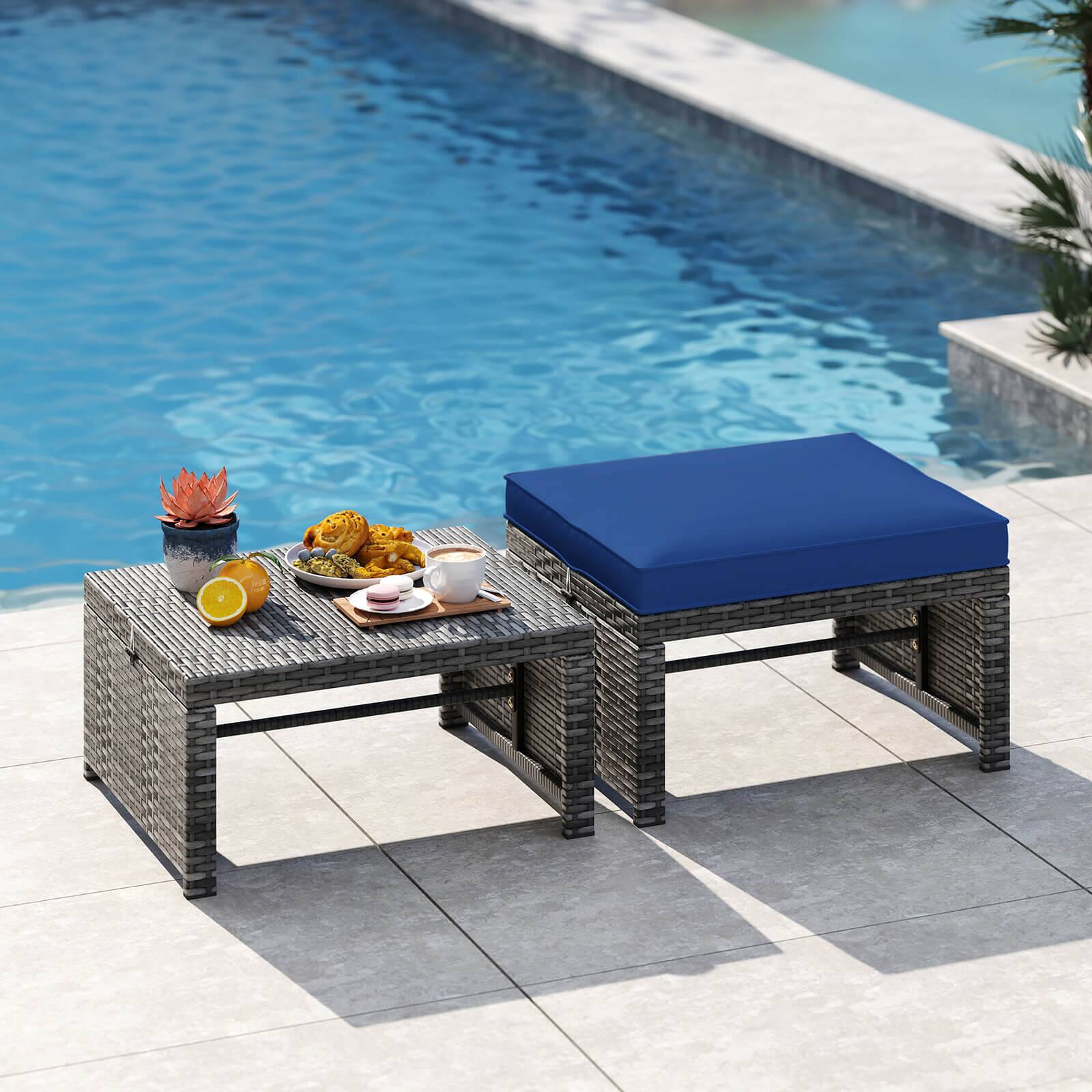 Costway Patio Ottomans Set of 2 PE Rattan Footstools with Removable ...