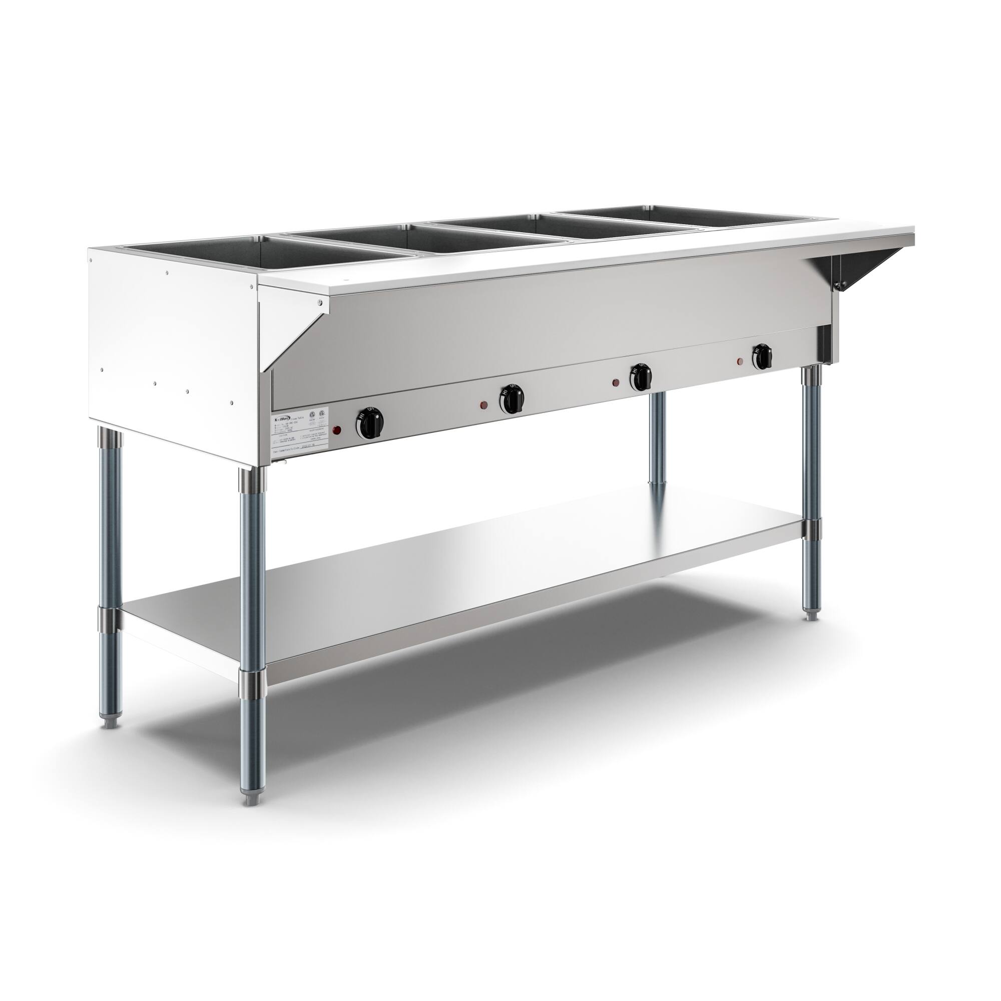 Back. Koolmore - Four Pan Open Well Electric Steam Table with Undershelf, KM-OWS-4. - Silver.