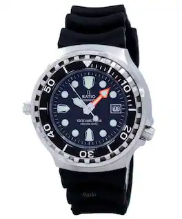 RATIO - FreeDiver Helium Safe 1000M Quartz 1038EF102V Mens Watch Sapphire Crystal - Black/Silver