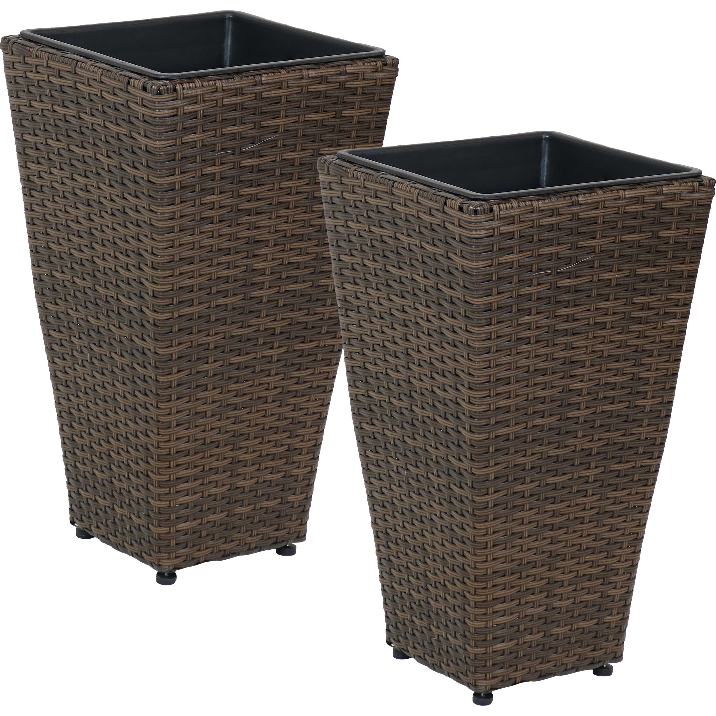 Sunnydaze - 20 in Polyrattan Tall Square Planter - Set of 2 - Brown
