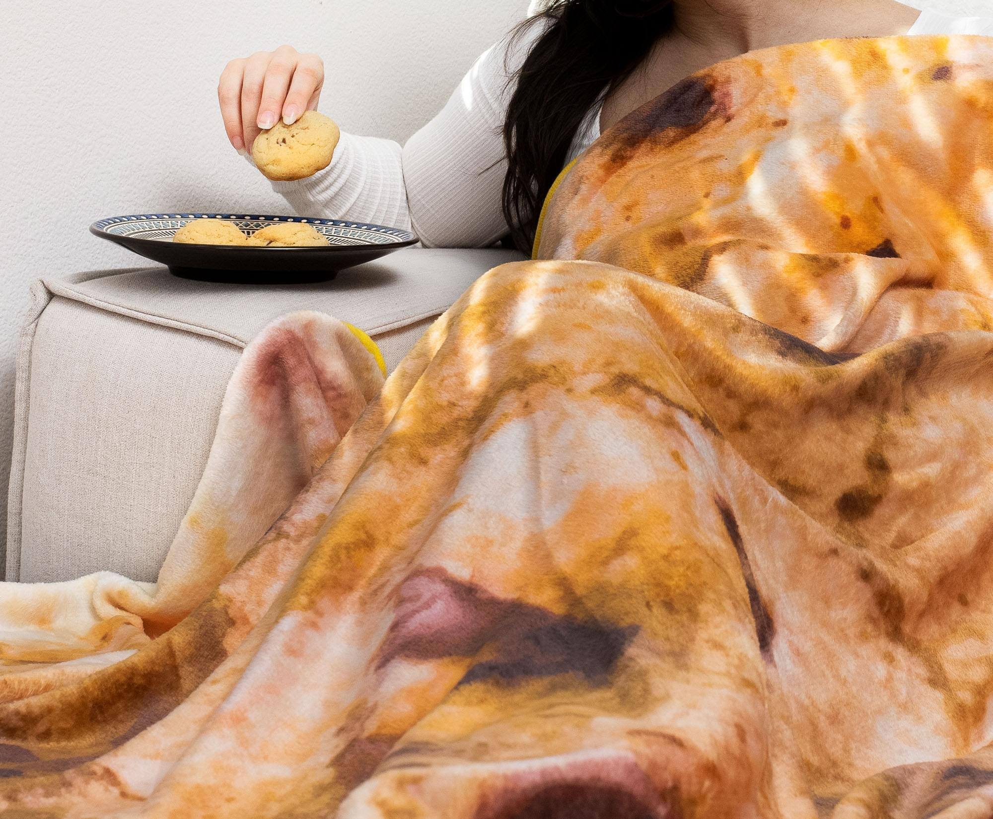 Alt View 3. Toynk - Chocolate Chip Cookie Round Fleece Throw Blanket | 60 Inches - Brown.