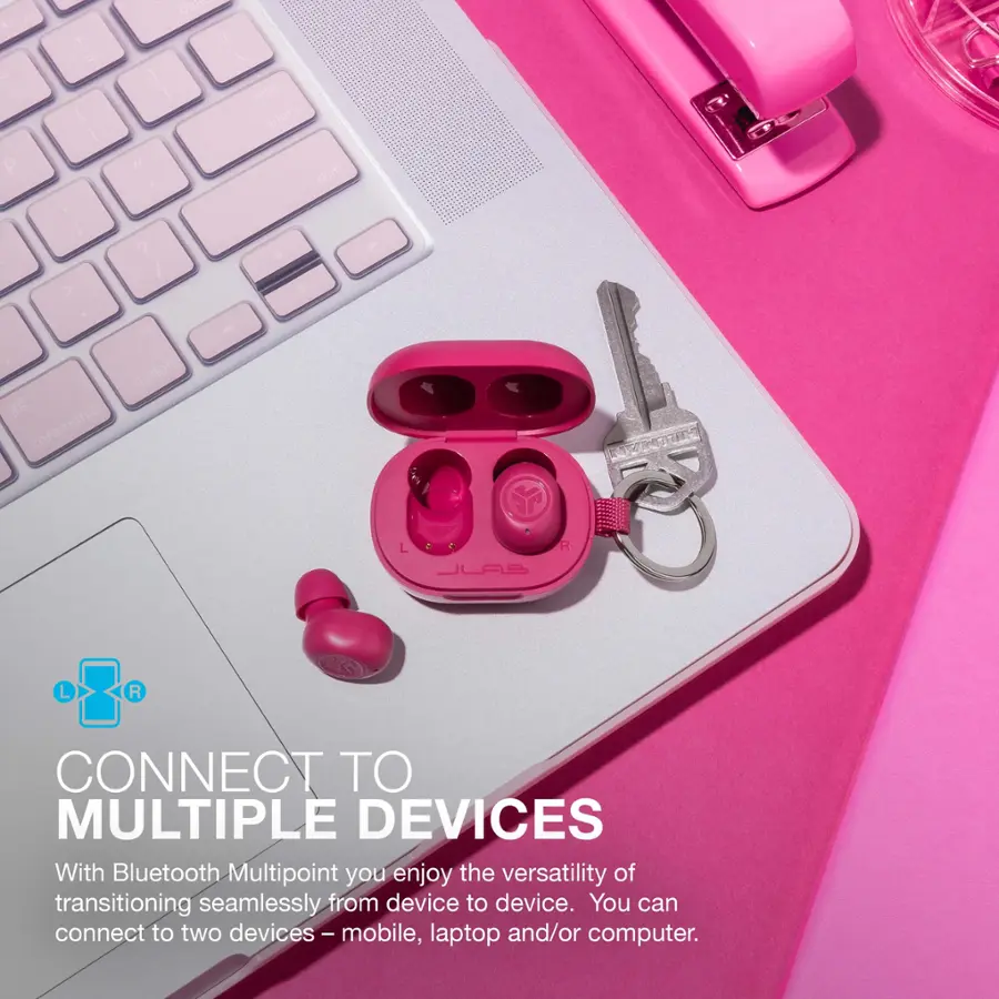 CONNECT TO MULTIPLE DEVICES With Bluetooth Multipoint, you enjoy the versatility of transitioning seamlessly from device to device. You can connect to two devices - mobile, laptop, and/or computer.