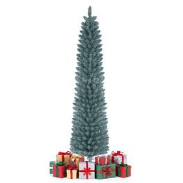 Gymax - 6 FT Artificial Pencil Christmas Tree320 Lush Branch Tips Folding Metal Stand Green - Gray
