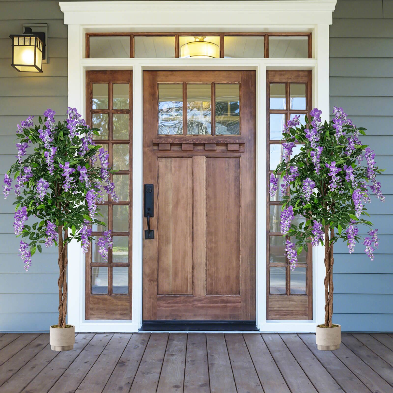 Alt View 1. Costway - Costway 2 PCS 5.5 FT Tall Artificial Ficus Tree Faux Wisteria Plant in Nursery Pot Decoration Purple - Green,Brown,Purple.