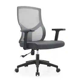 LeisureMod - Glen Office Chair Upholstered Cotton Mid-Back Mesh Computer Chair with Adjustable Height, Swivel and Tilt - Gray