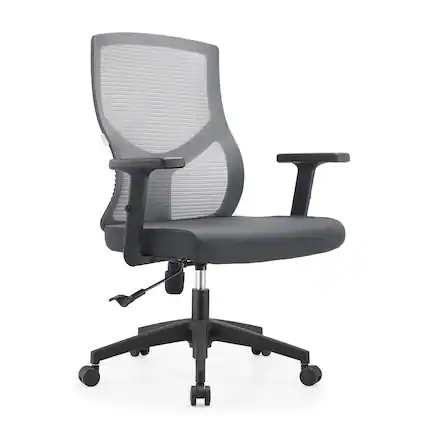 Front. LeisureMod - Glen Office Chair Upholstered Cotton Mid-Back Mesh Computer Chair with Adjustable Height, Swivel and Tilt - Grey.