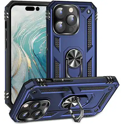 Front. Entronix - Entronix Dual-Layer Protective Case for iPhone 16 Pro Max with Built-in Kickstand - Navy.