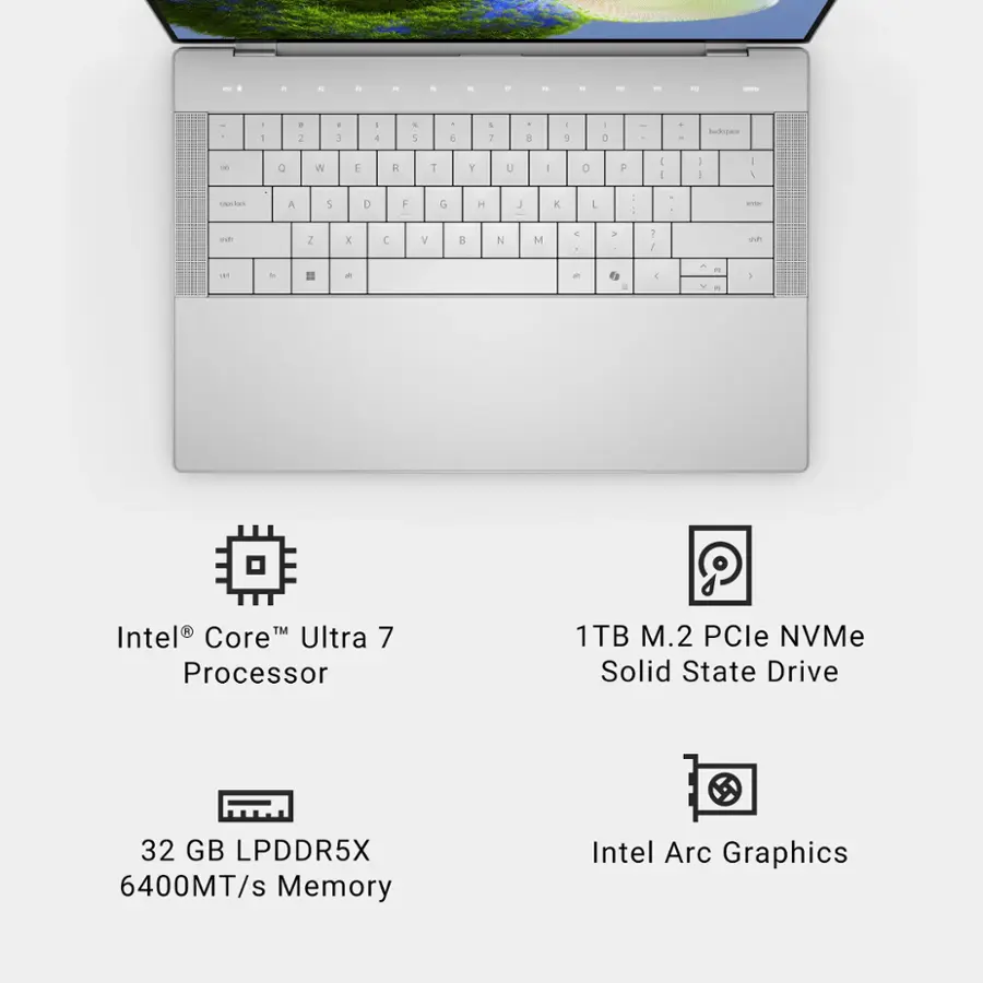 * Intel Core Ultra 7 Processor
* 1TB M.2 PCle NVMe Solid State Drive
* 32 GB LPDDR5X 6400MT/s Memory
* Intel Arc Graphics