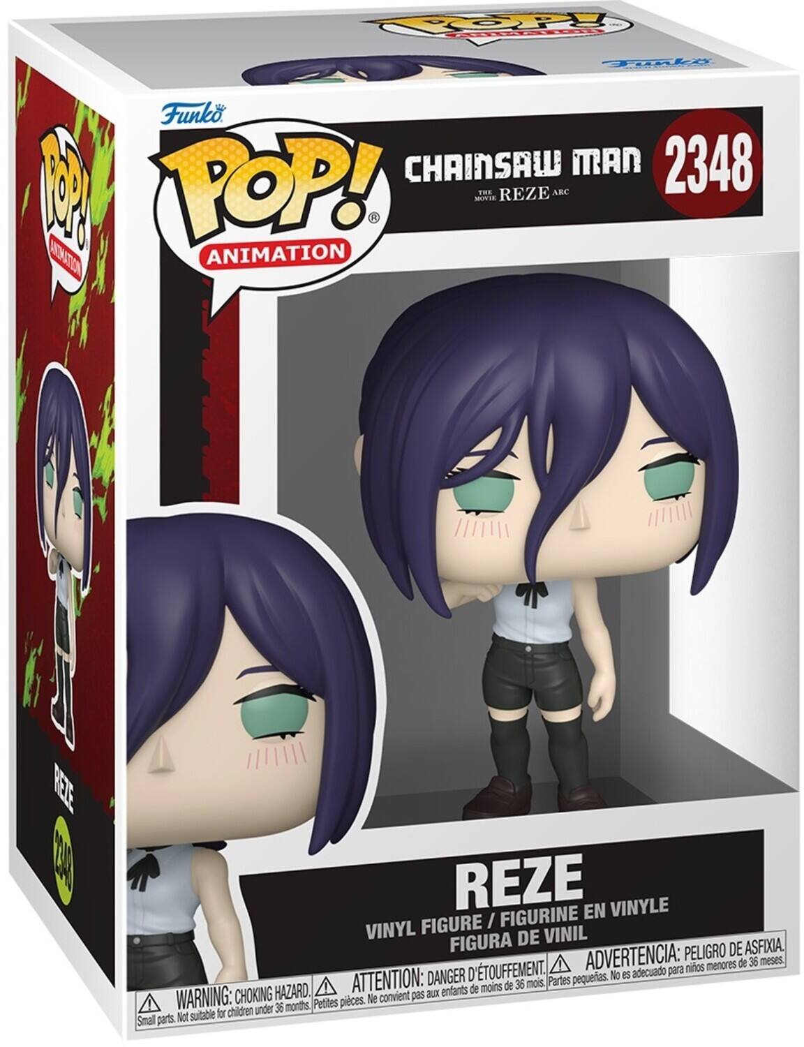 POOPy Cl ToALA Funko POP! CHAINSAW MAN 2348 THE REZE ARC MOVIE ANIMATION N  
REZE VINYL FIGURE / FIGURINE EN VINYLE DE VINIL FIGURA DE VINIL  
WARNING: CHOKING HAZARD. Small parts. Not suitable for children under 36 months.  
ADVERTENCIA: PELOJO DE ASFIXIA. D'ETOUFFEMENT. Ne convient pas aux enfants de moins de 36 mois.