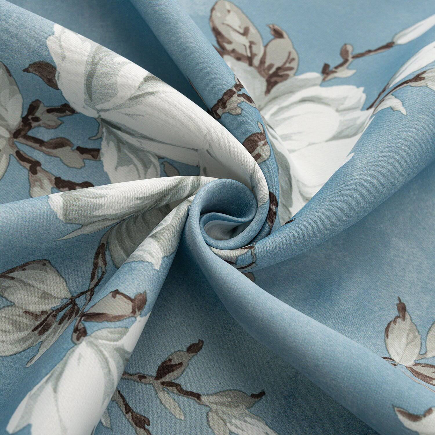 Left. Olivia Gray - Olivia Gray 100% Polyester 200 GSM Blossom Printed Blackout Grommet Curtain Panel 54" x 90" Blue - Blue.