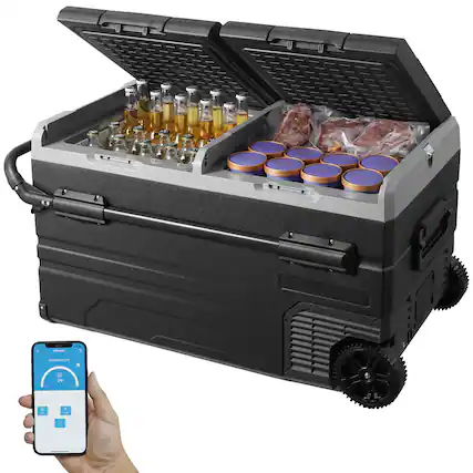Front. VEVOR - Car Refrigerator, 12 Volt Car Refrigerator Fridge, 115 L Dual Zone Portable Freezer with Wheels and Handle, -4℉-68℉ - Black.