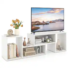Costway - 2 PCS Adjustable TV Stands with Storage Cubes for TVs up to 55 Inches Cabinets - White