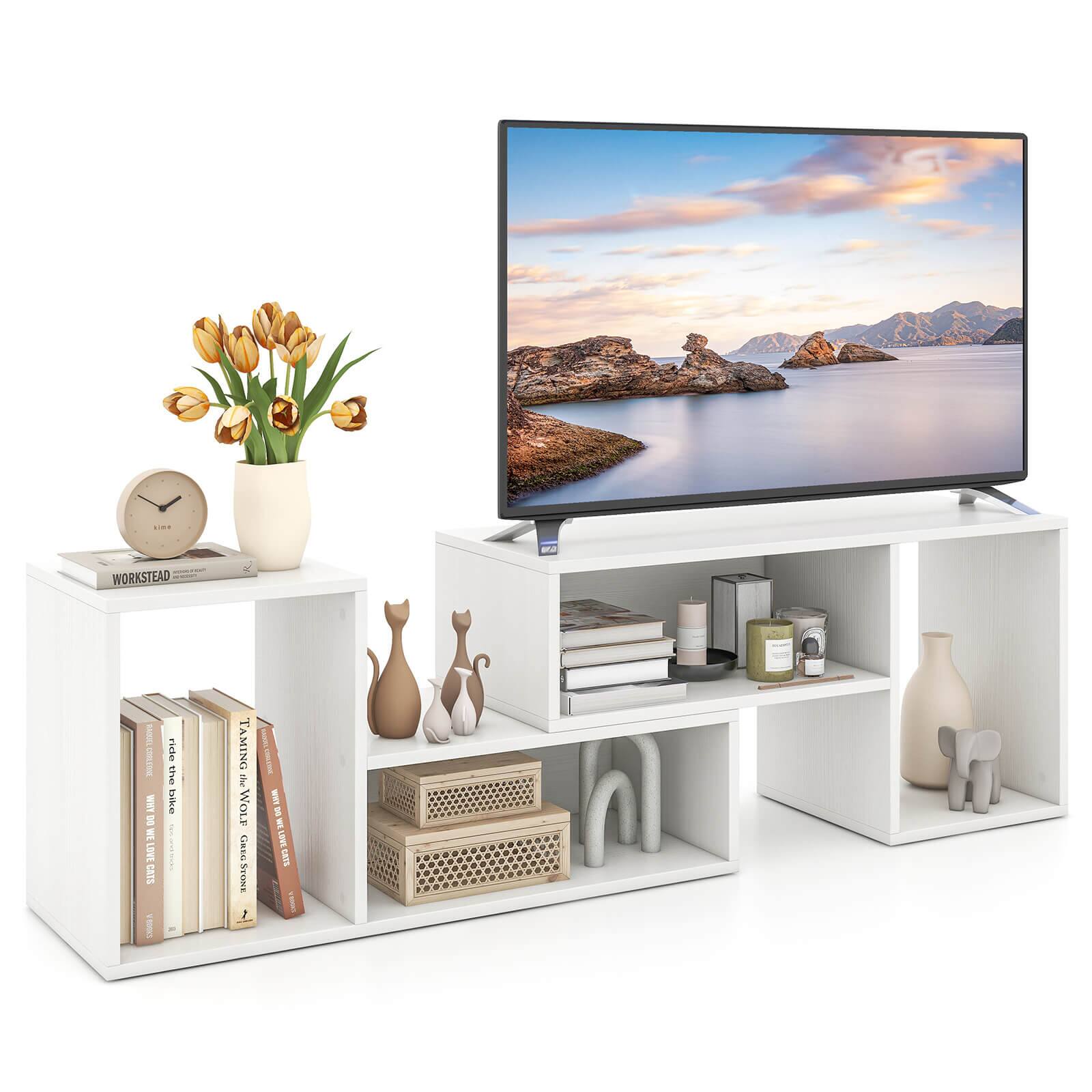 Costway - 2 PCS Adjustable TV Stands with Storage Cubes for TVs up to 55 Inches Cabinets - White